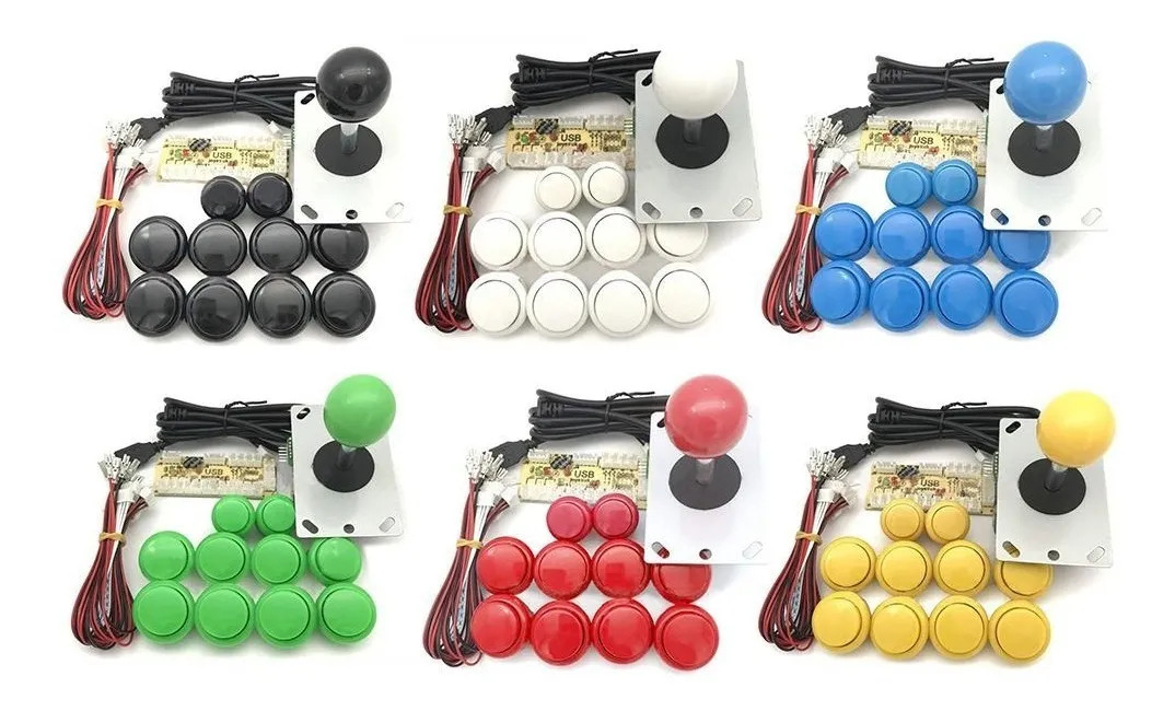 Kit Arcade 2 Jogadores Estilo Sanwa Completo - 2 Comandos + 20 Botões + 2 Placas Zero Delay