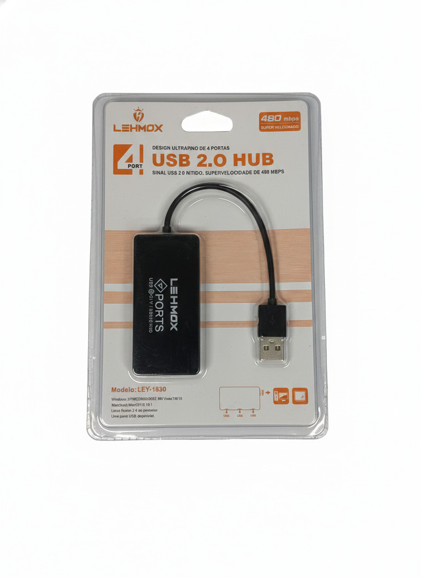 Hub USB 2.0 Lehmox LEY-1830 4 Portas 480Mbps Ultra Rápido